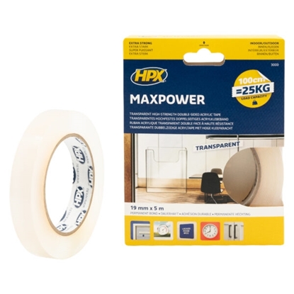 Εικόνα της Διάφανη ταινία διπλής όψης MAXPOWER 19mmx5m